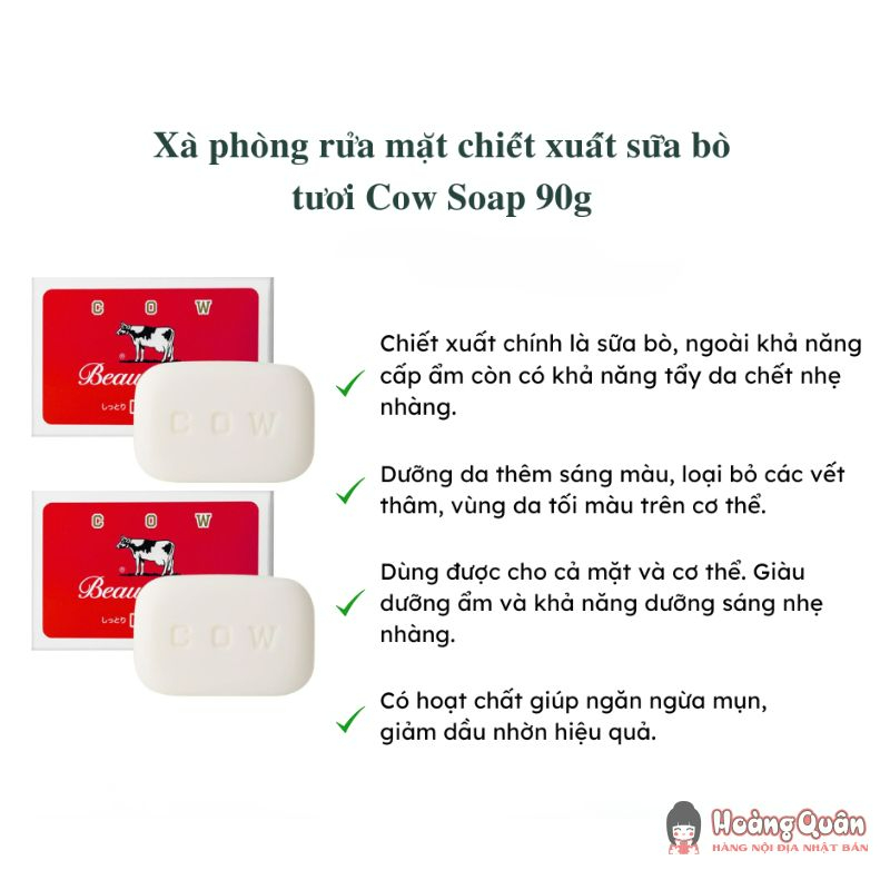 Xà phòng rửa mặt chiết xuất sữa bò tươi Cow Soap 90g