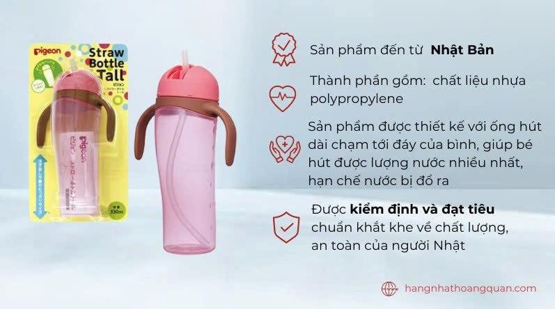 Bình Uống Nước Pigeon Có Tay Cầm 330ml (Hồng)