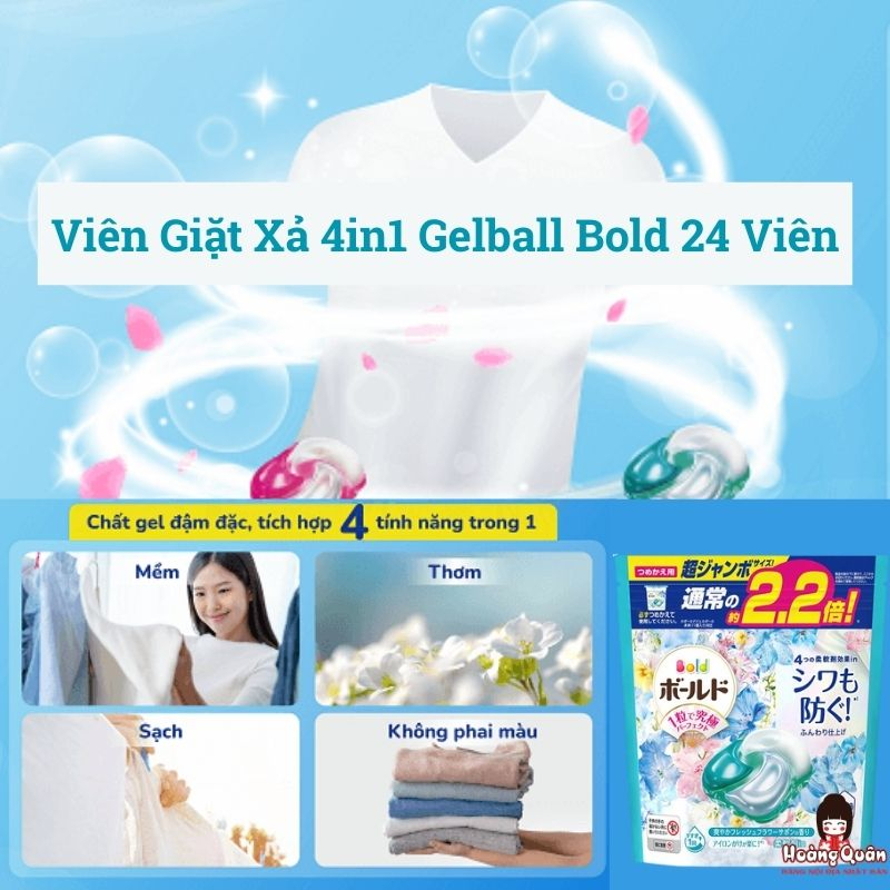 Viên giặt xả 4in1 Gelball Bold 24 viên giá tốt