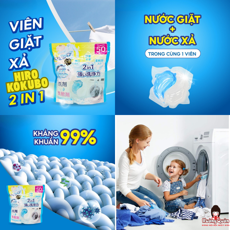 Viên Giặt Xả 2in1 Hiro Kokubo 50 viên chính hãng