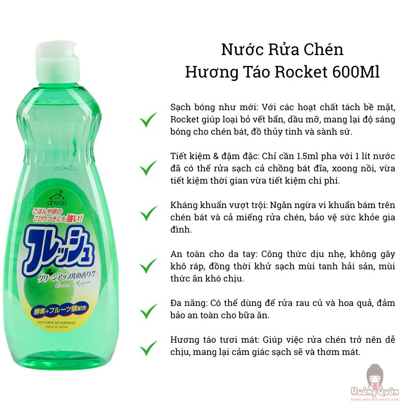 Nước Rửa Chén Hương Táo Rocket 600Ml giá tốt