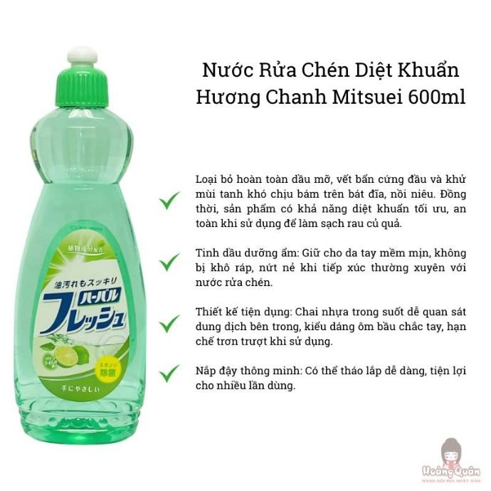 Nước rửa chén diệt khuẩn hương chanh Mitsuei 600ml làm sạch tốt