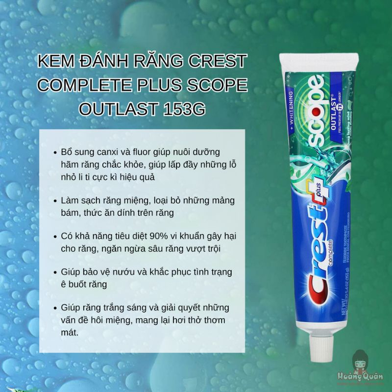 Kem đánh răng Crest Plus Complete Outlast 153g