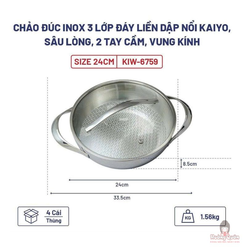 chảo đúc inox dập nổi Kaiyo 24cm