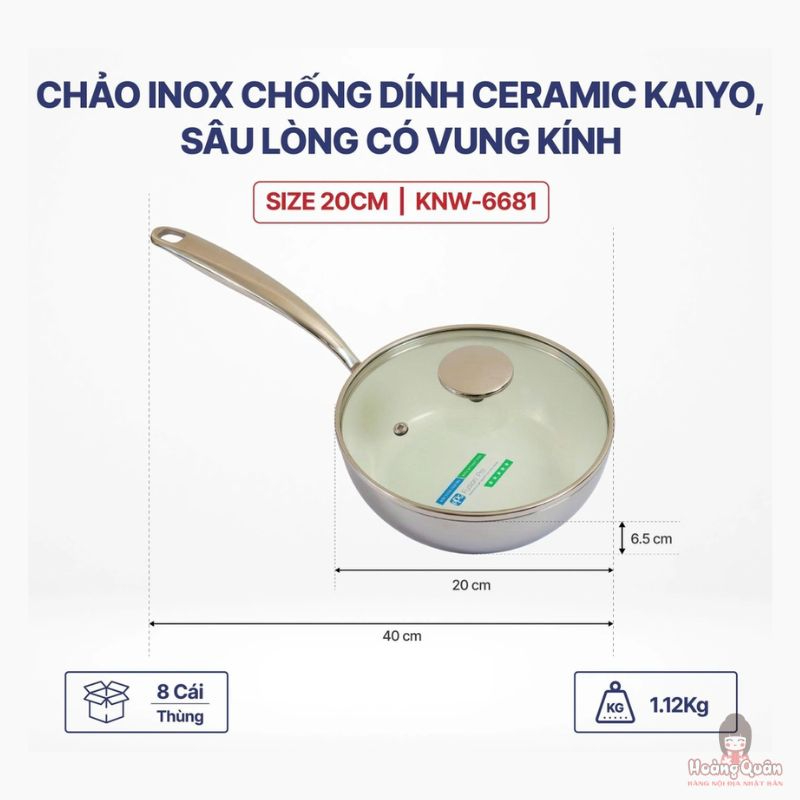 chảo inox chống dính Ceramic Kaiyo 20cm