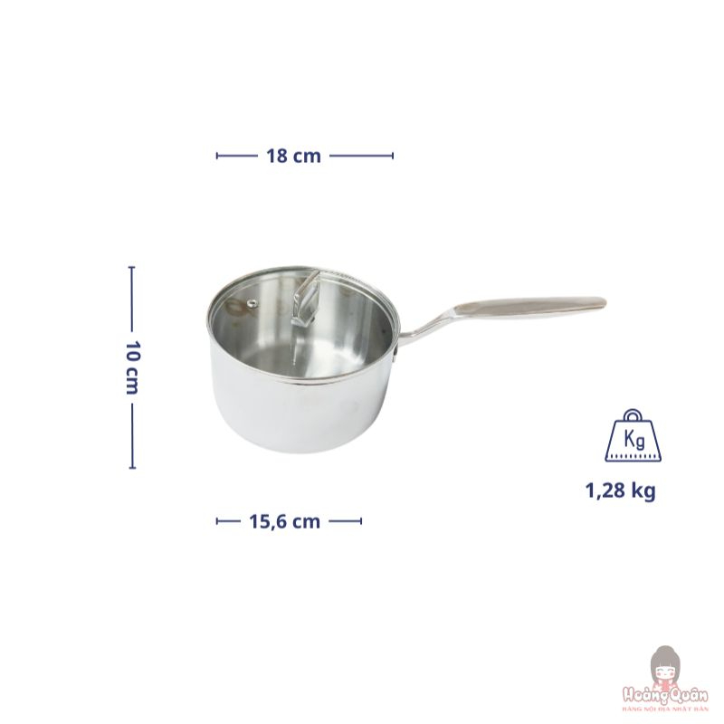 Quánh đúc Inox 3 lớp đáy liền Tri-Ply Kaiyo 18cm