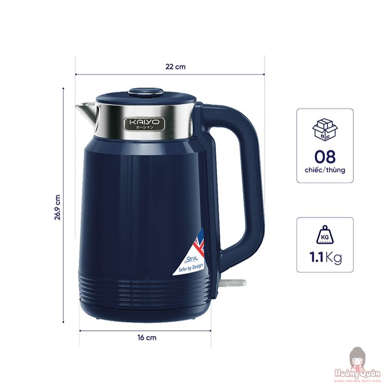 Ấm siêu tốc 2 lớp Cool Touch 2L Kaiyo (xanh navy)