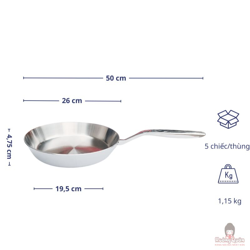 Chảo Inox 316 liền khối 5-Ply Premium Kaiyo 26cm