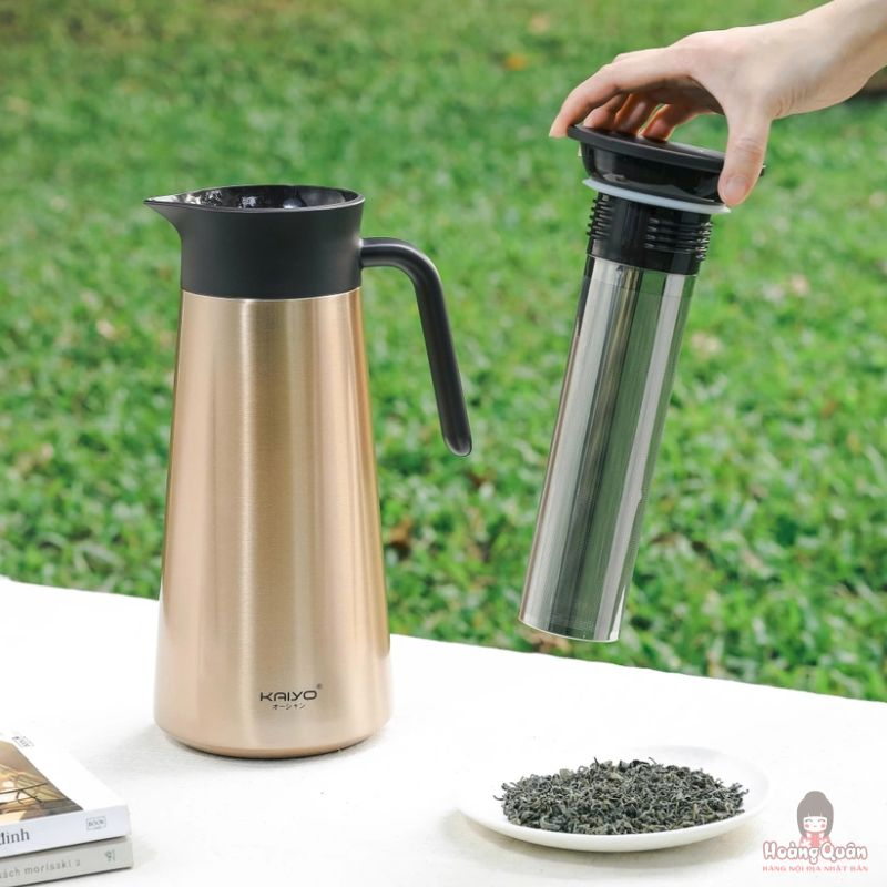 Bình giữ nhiệt inox 304 có lưới lọc trà Kaiyo màu vàng đồng dung tích 1.8L