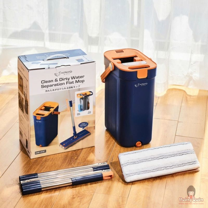 Bộ cây lau nhà chữ nhật tách nước bẩn Kaiyo màu xanh navy
