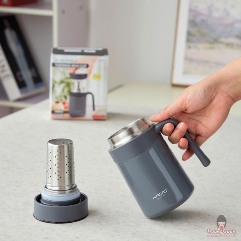 Cốc giữ nhiệt 2 lớp Inox Kaiyo kèm lõi lọc trà màu ghi 350ml