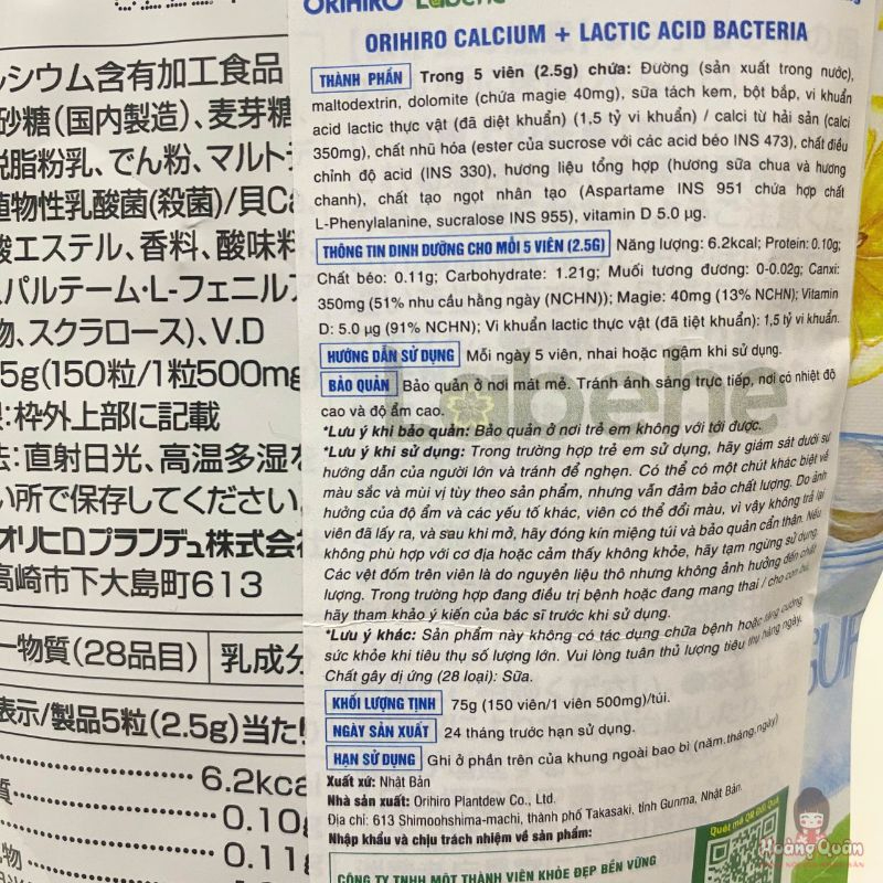 Viên Bổ Sung Canxi & Lactic Acid Bacteria Orihiro Túi 120v giá rẻ