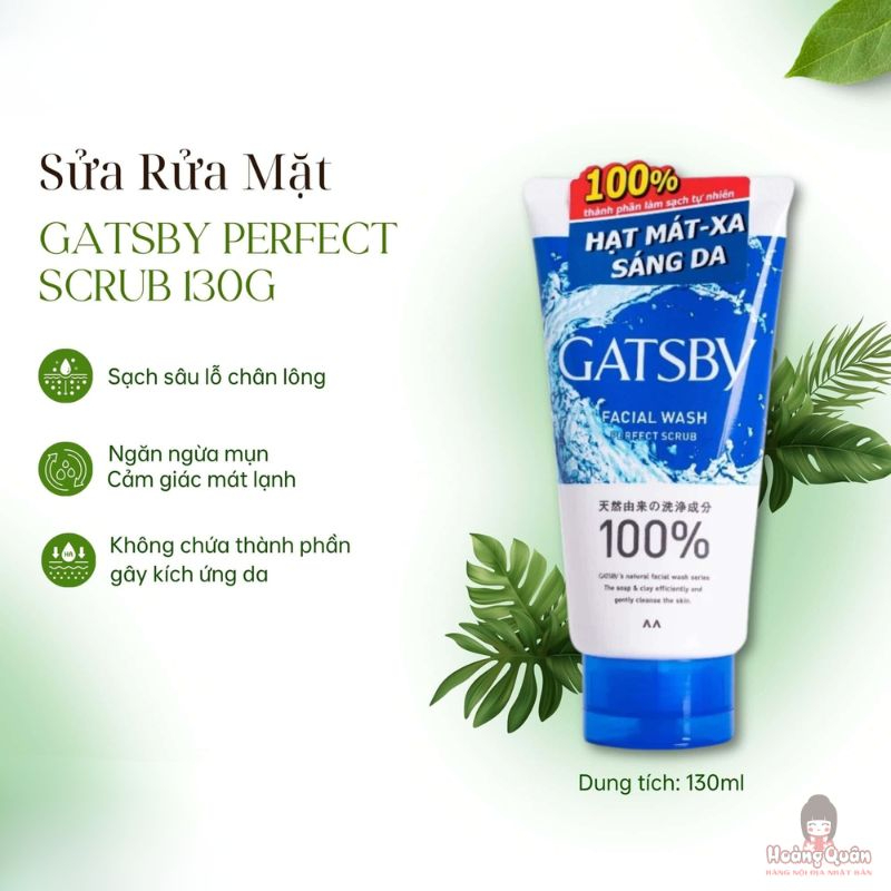 Sữa Rửa Mặt GATSBY Facial Wash Perfect Scrub Có Hạt Mát-Xa Sáng Da & Mát Lạnh