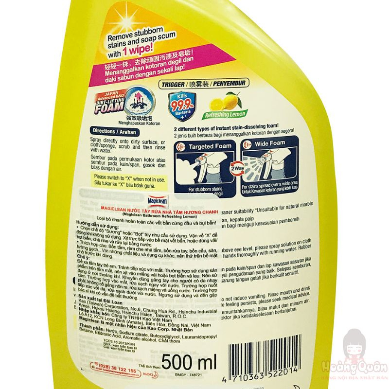 Nước tẩy rửa nhà tắm Magiclean hương chanh 500ml giá rẻ