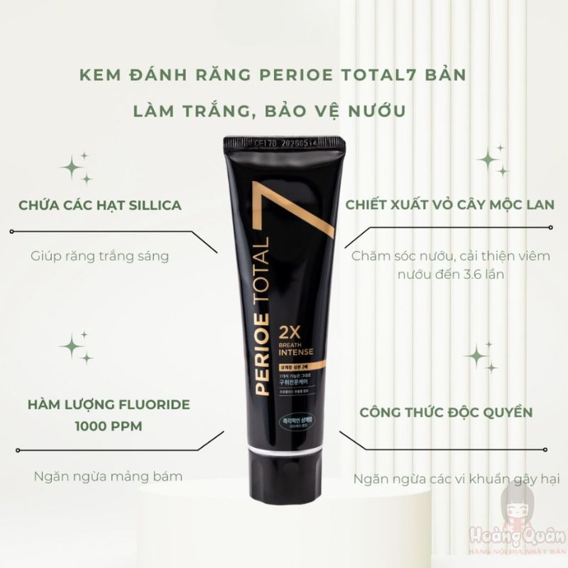 Kem Đánh Răng Perioe Total 7 Intense Refresh Cooling Toothpaste 120g (Màu Đen) 