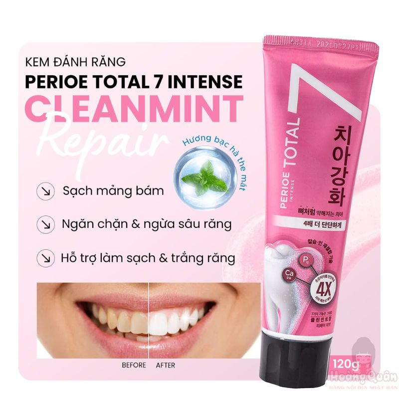 Kem đánh răng Perioe Total 7 Intense Cleanmint Repair Toothpaste 120g (màu hồng) giá rẻ