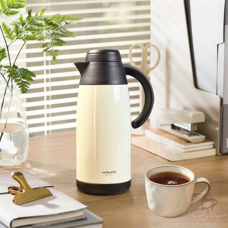Phích pha trà giữ nhiệt 2 lớp inox có lõi lọc Kaiyo 1.1L màu kem giá rẻ