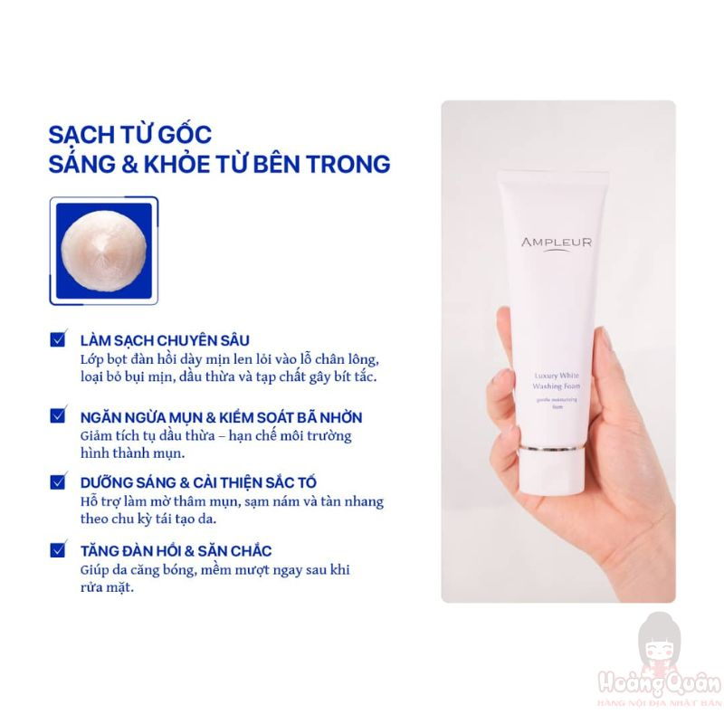 Sữa rửa mặt tạo bọt dưỡng trắng Ampleur Luxury White Washing Foam 130g uy tín
