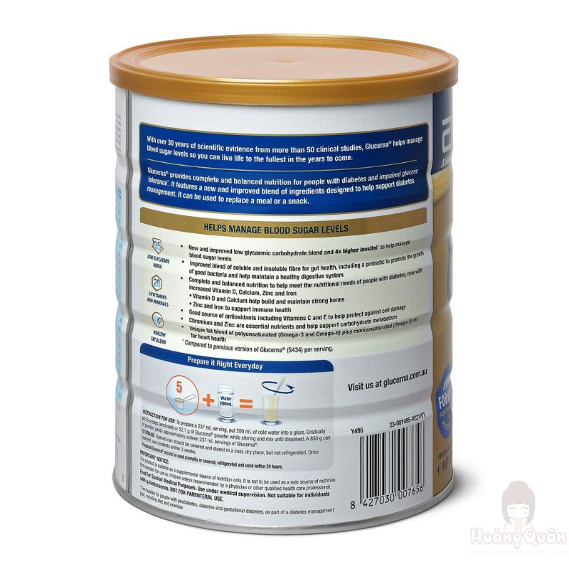 Sữa Glucerna Úc Hương Vani Cho Người Tiểu Đường 850g giá rẻ