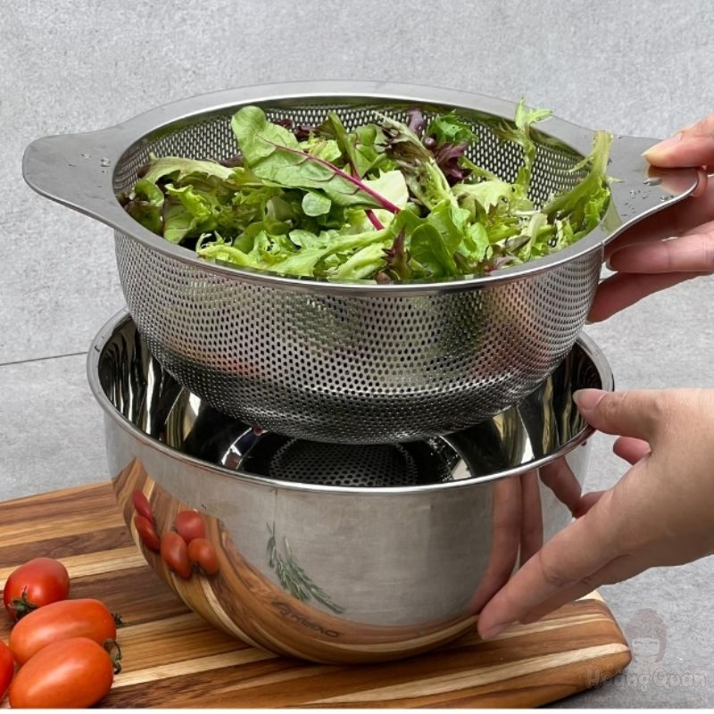 Bộ Tô Trộn Và Rổ Inox Kaiyo Size 20Cm
