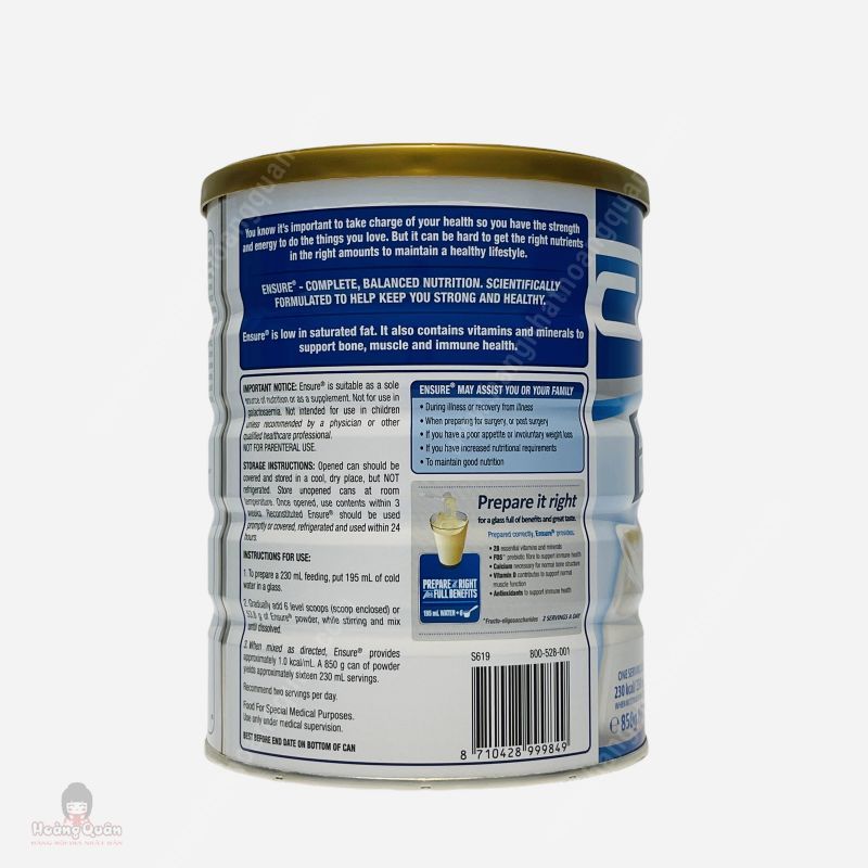 Sữa Bột Ensure Hương Vani 850g