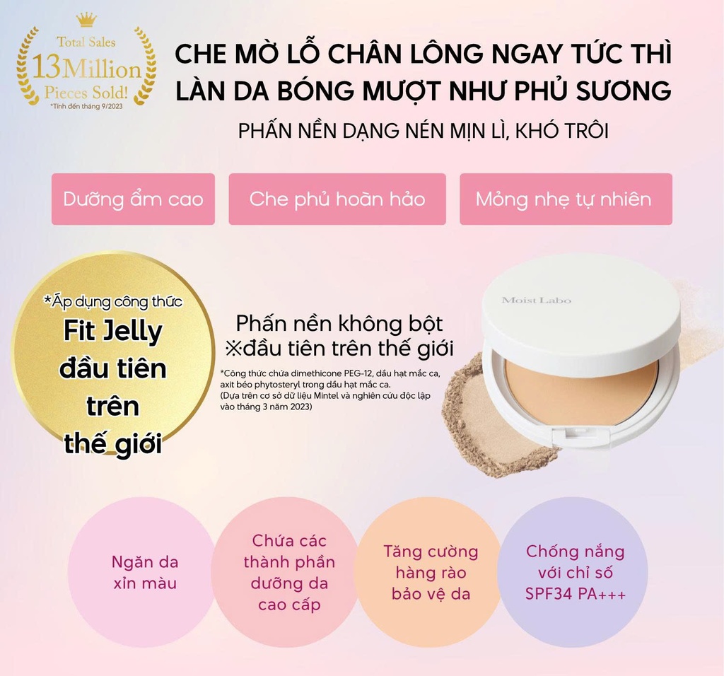 Phấn Nén Không Bột MEISHOKU Moist-Labo Powder Foundation (Natural Ocre)-Màu 2