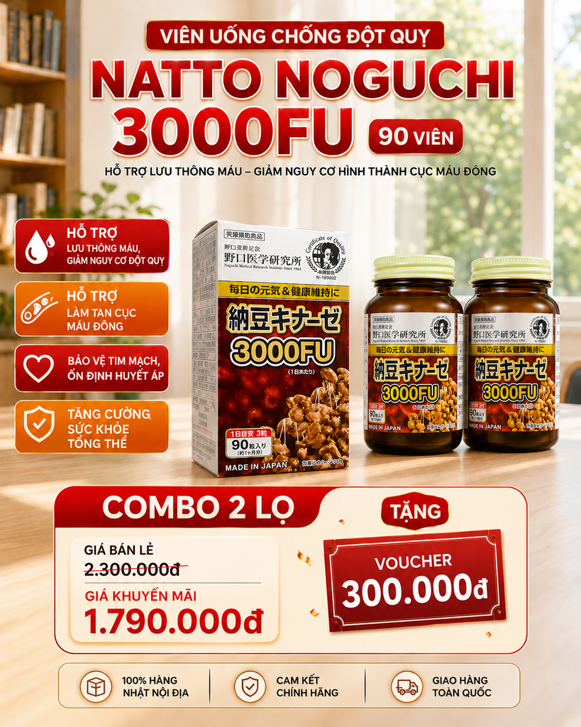 TPBVSK Hỗ Trợ Ngăn Ngừa Đột Quỵ Natto Kinase 3000FU Noguchi (Mua 2H Tặng Voucher 300k)