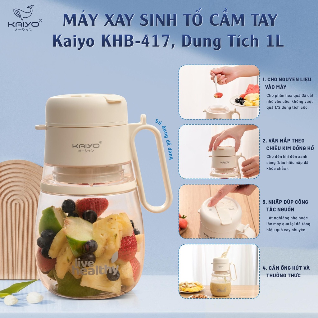 Máy Xay Sinh Tố Cầm Tay Kaiyo KHB-417 1000mL
