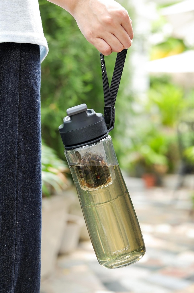 Bình Tritan Có Lõi Lọc Trà Gắn Nam Châm Kaiyo 700ml Màu Đen