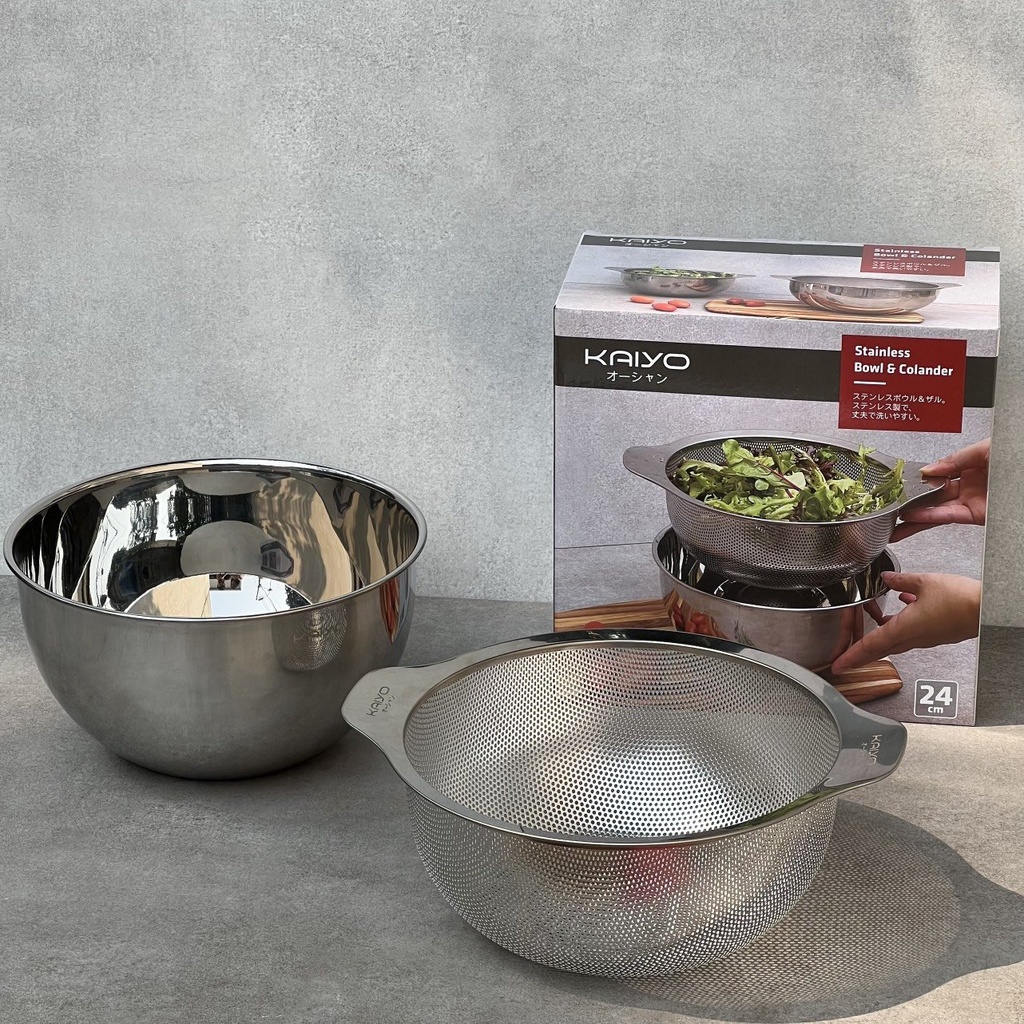 Bộ Tô Trộn Và Rổ Inox Kaiyo Size 24Cm