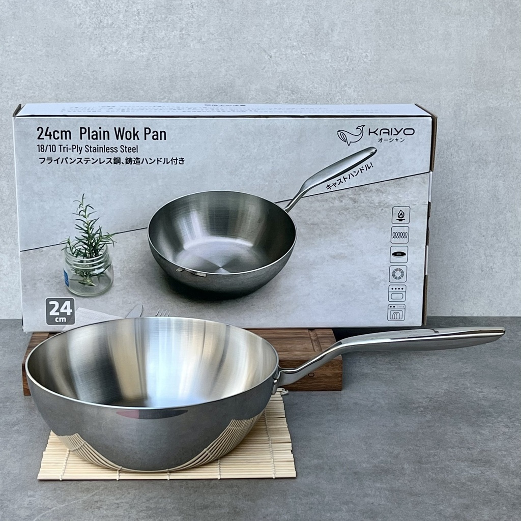 Chảo Đúc Inox 3 Lớp Đáy Liền Sâu Lòng Tri-Ply Kaiyo 24cm