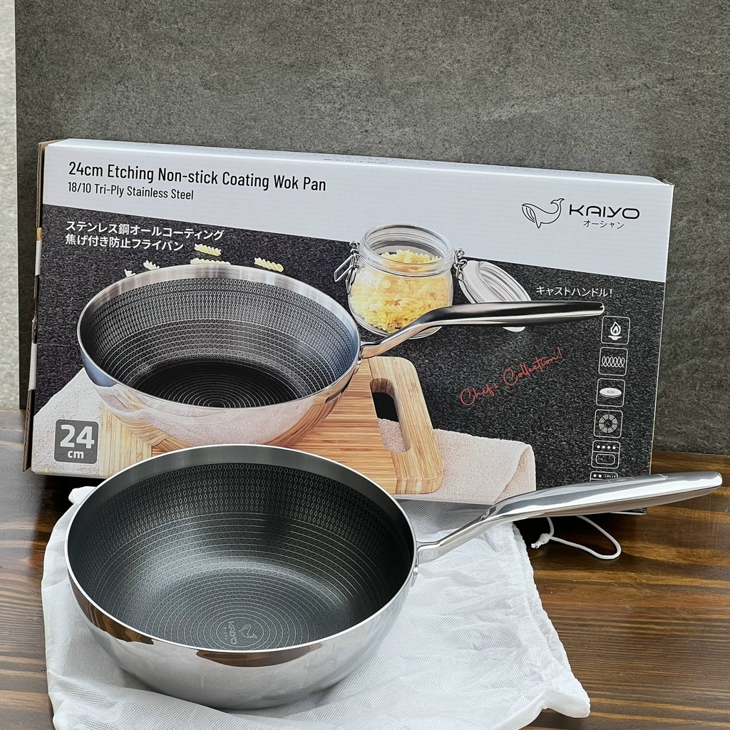 Chảo Inox Chống Dính Sâu Lòng Hoa Văn Nổi Try-Ply Kaiyo 24cm