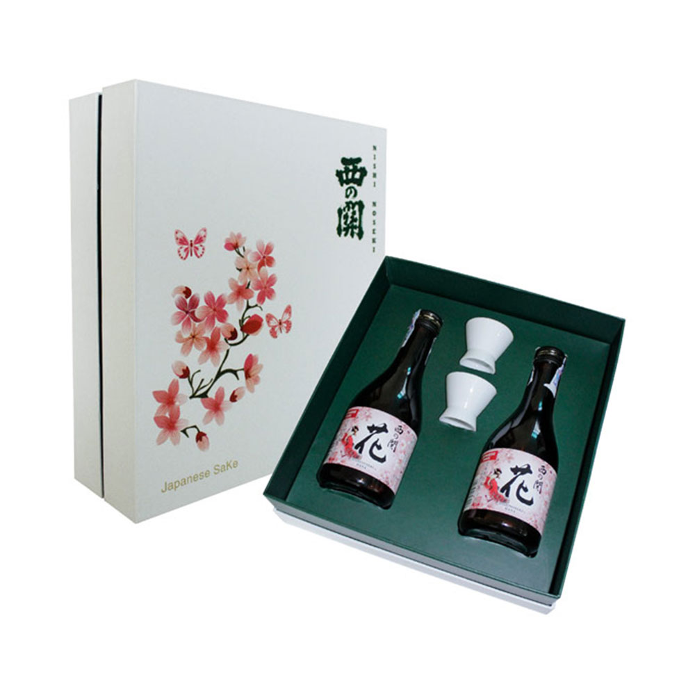 Hộp Đựng 2 Rượu Sake 300ml (2Ly + Túi Giấy)