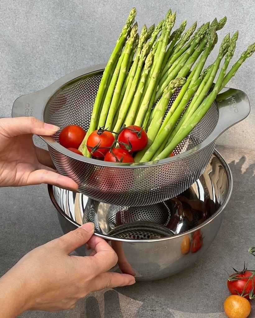 Bộ Tô Trộn Và Rổ Inox Kaiyo Size 20Cm