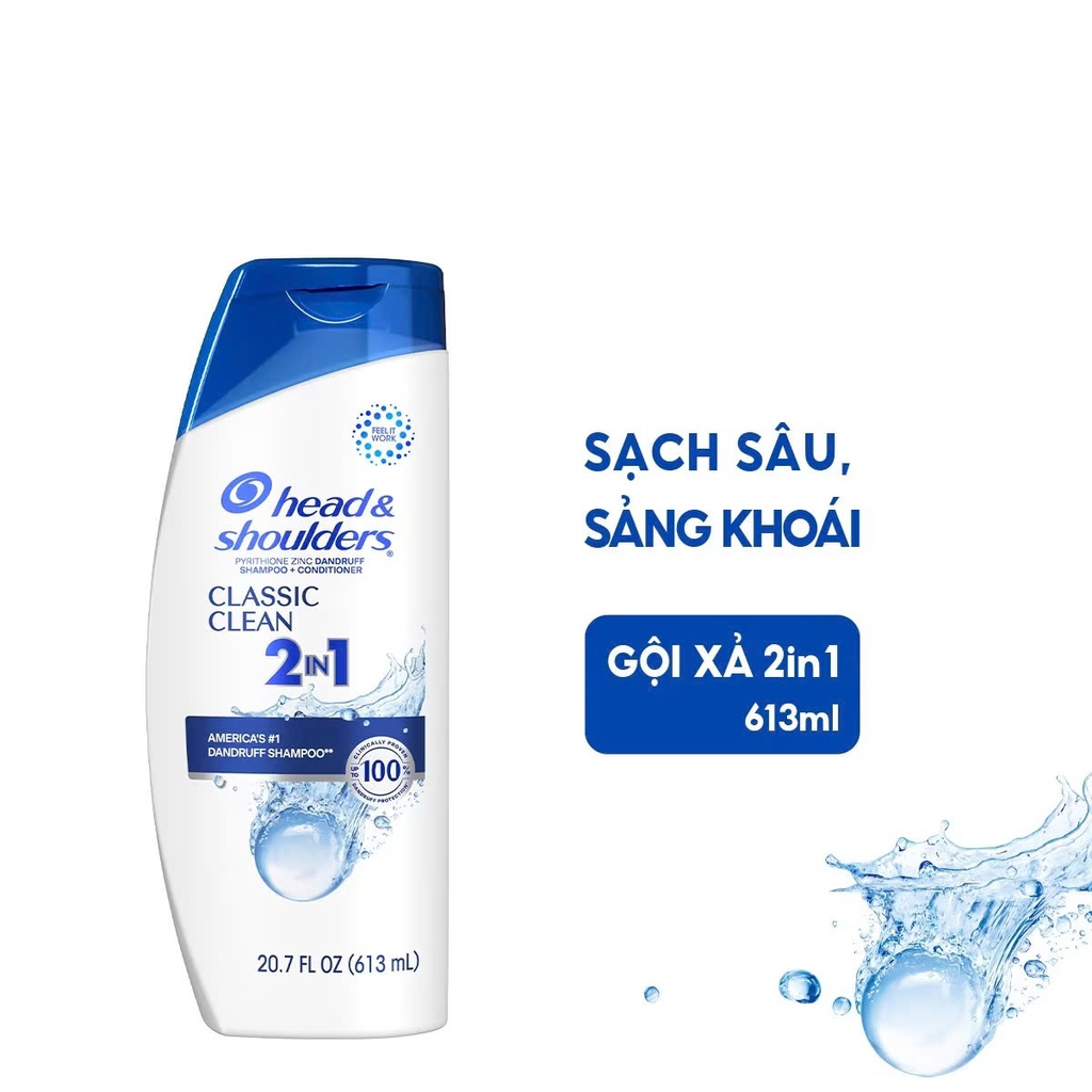 Dầu Gội Xả 2in1 H&S Classic Clean Sạch Sâu Sảng Khoái 613ml - USA