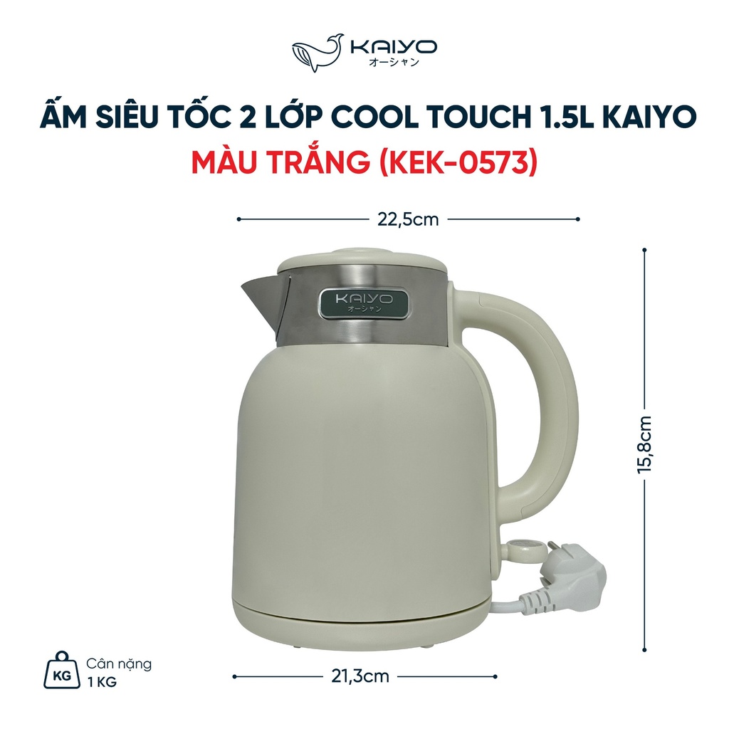 Ấm Siêu Tốc 2 Lớp Cool Touch 1,5L Kaiyo (Trắng)