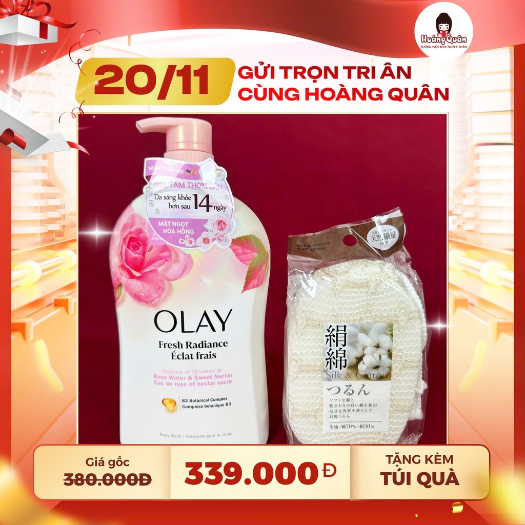 Combo 17 - Sữa Tắm Olay Hoa Hồng + Bông Tắm