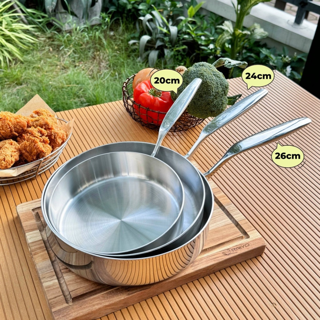 Chảo Inox 316 Liền Khối 5-Ply Premium Kaiyo - Thành Cao, Size 24Cm