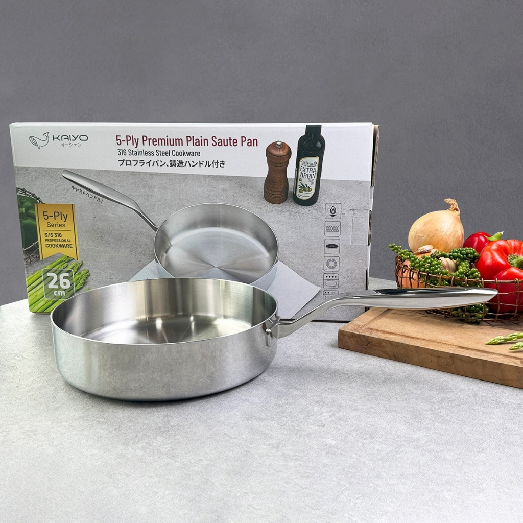 Chảo Inox 316 Liền Khối 5-Ply Premium Kaiyo - Thành Cao, Size 26Cm