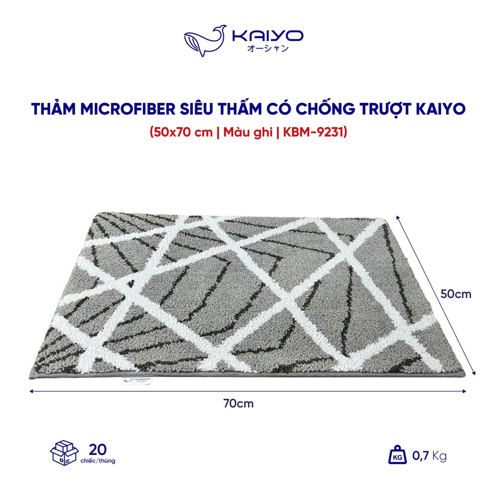 Thảm Microfiber Siêu Thấm Có Chống Trượt Kaiyo, 50X70 Cm Màu Ghi