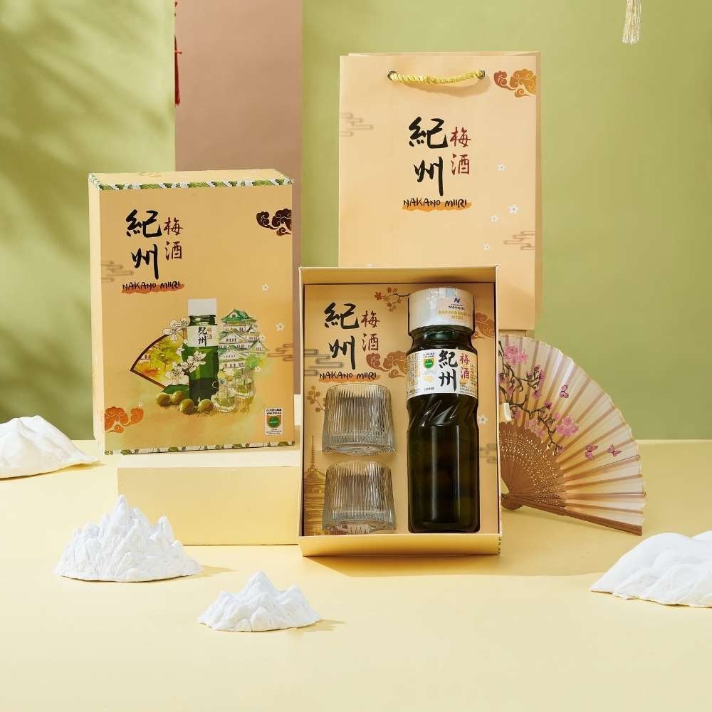 Hộp Đựng 1 Rượu Sake/Mơ 720ml (2 Ly + Túi Giấy)