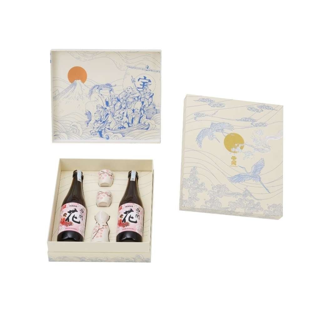Hộp Đựng 2 Rượu Sake 720ml Vạn Phúc Trắng (Bình + 2 Ly + Túi Giấy)