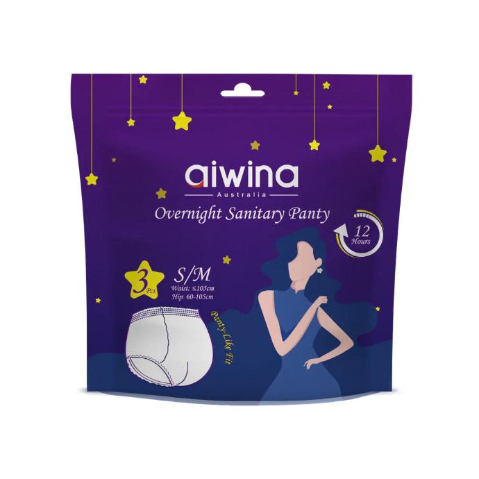 Băng Vệ Sinh Dạng Quần AIWINA Ban Đêm Chống Tràn Tuyệt Đối Size S/M (Túi 3 M)