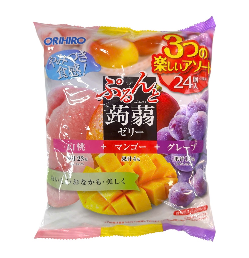 Thạch Rau Câu Orihiro 3 Vị (Nho Tím, Xoài, Đào) 24 Cái