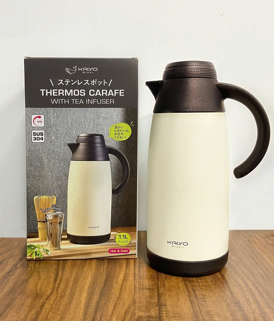 Phích Pha Trà Giữ Nhiệt 2 Lớp Inox Có Lõi Lọc Kaiyo 1.1L Màu Kem