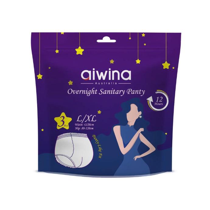 Băng Vệ Sinh Dạng Quần AIWINA Ban Đêm Chống Tràn Tuyệt Đối Size L/XL (Túi 3 M)