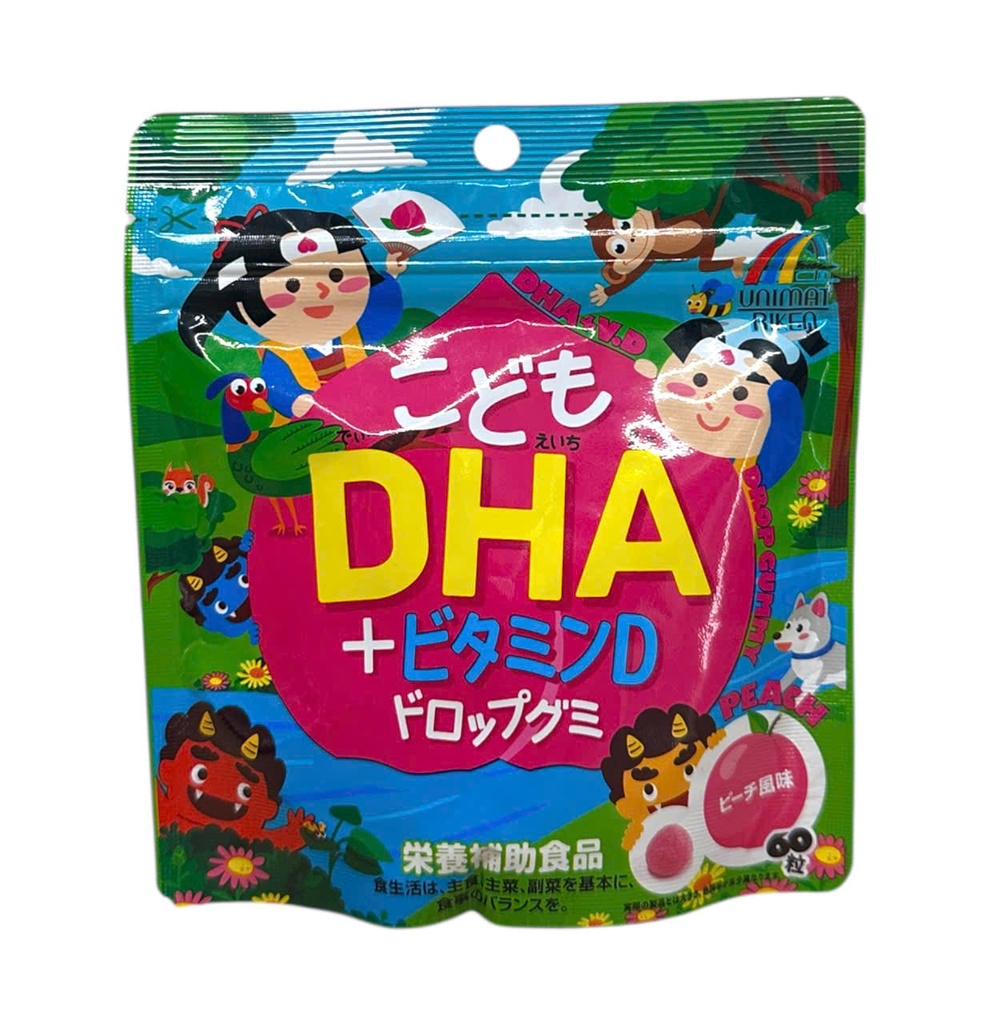 Kẹo Dẻo DHA + Vitamin D Unimat Riken Vị Đào Cho Bé