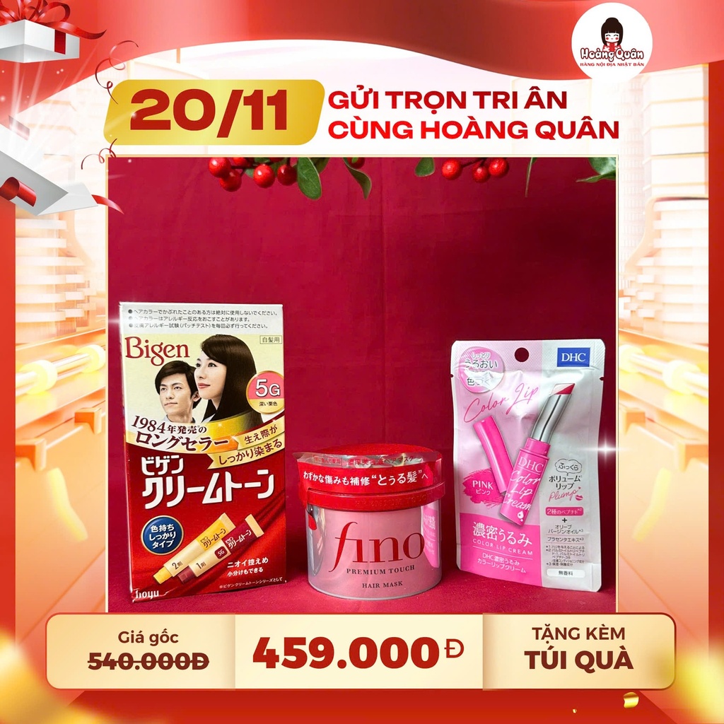 Combo 35 - Ủ Tóc Fino + Thuốc Nhuộm Tóc Bigen + Son Dưỡng DHC