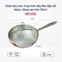 Chảo Đúc Inox 3 Lớp Thân Đáy Liền Dập Nổi Kaiyo 28Cm (Sâu Lòng Có Vung Kính)