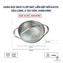 Chảo Đúc Inox 3 Lớp Đáy Liền Dập Nổi Kaiyo, Sâu Lòng, 2 Tay Cầm, Vung Kính, Size 24Cm